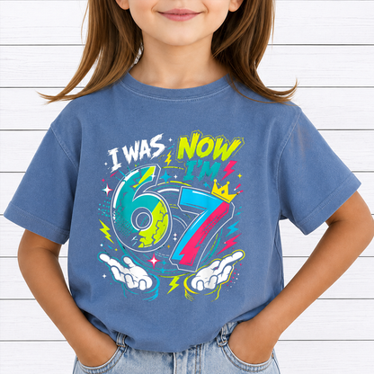 I Was 6 Now Im 7 PNG Sublimation Design - 7th Birthday Graffiti Pop Art Neon Kids Party Digital File (4500x5000px, 300 DPI Transparent PNG)
