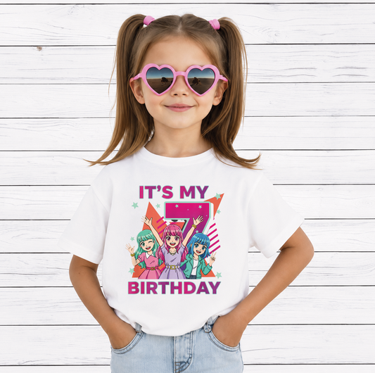 It's My 7th Birthday PNG, Cute Kawaii Birthday Girl, Anime Style Kids Party Shirt Design, Printable Digital Download