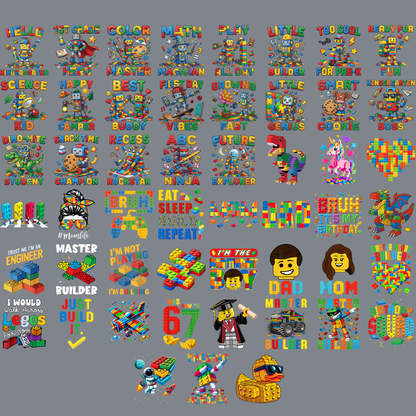 Building Bricks PNG Bundle - Block Style Back to School & Birthday Sublimation Designs 300 DPI