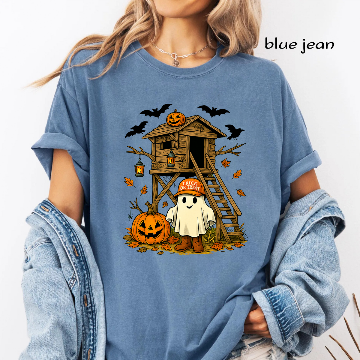 Halloween Treehouse PNG Sublimation Design - Cute Ghost in Boots Trick or Treat Pumpkin Digital File (4500x5000px, 300 DPI Transparent PNG)