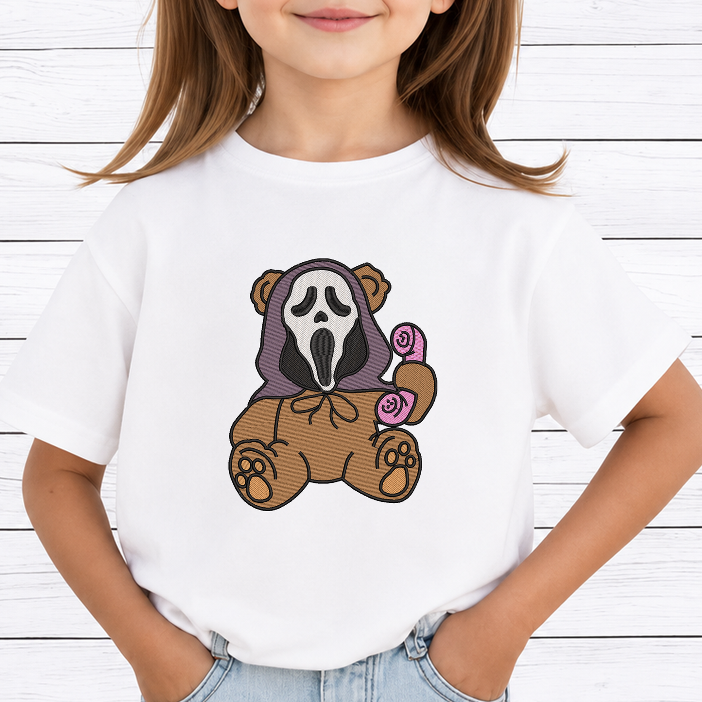 Ghostface Scream Teddy Bear Machine Embroidery Design - Cute Pink Phone Horror Halloween Digital File (4in, 5in, 7in, 9in) - EMB, DST, JEF, EXP, PES, VP3, HUS, XXX