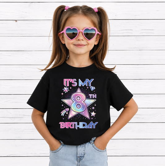 It's My 8th Birthday PNG, Cute Pastel Star Birthday Girl, Kids Birthday Shirt Design, Printable PNG Digital Download