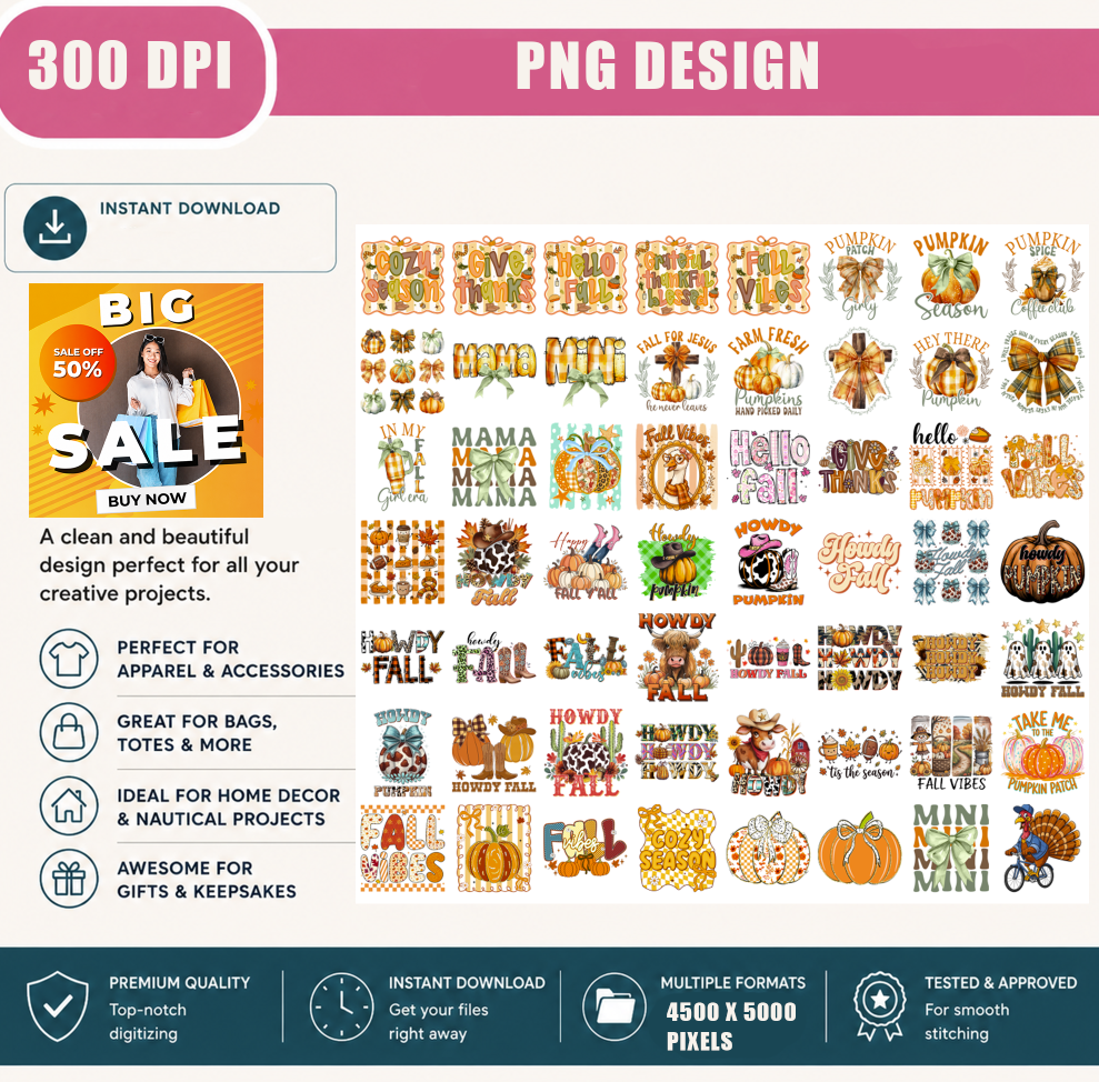 Fall Coquette PNG Bundle, Cozy Season, Pumpkin Patch, Hello Fall, Fall Vibes Shirt Designs, Printable Digital Download