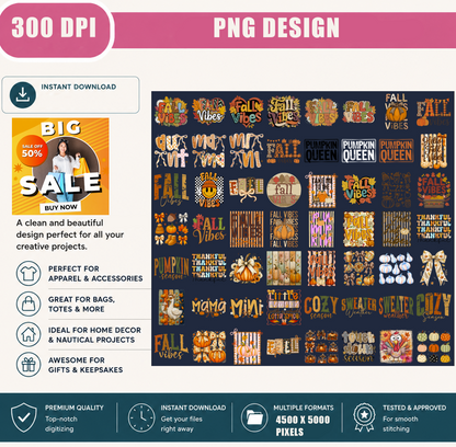 Fall PNG Bundle, Fall Vibes, Pumpkin Queen, Hello Fall, Cozy Season, Thanksgiving Shirt Designs, Printable Digital Download