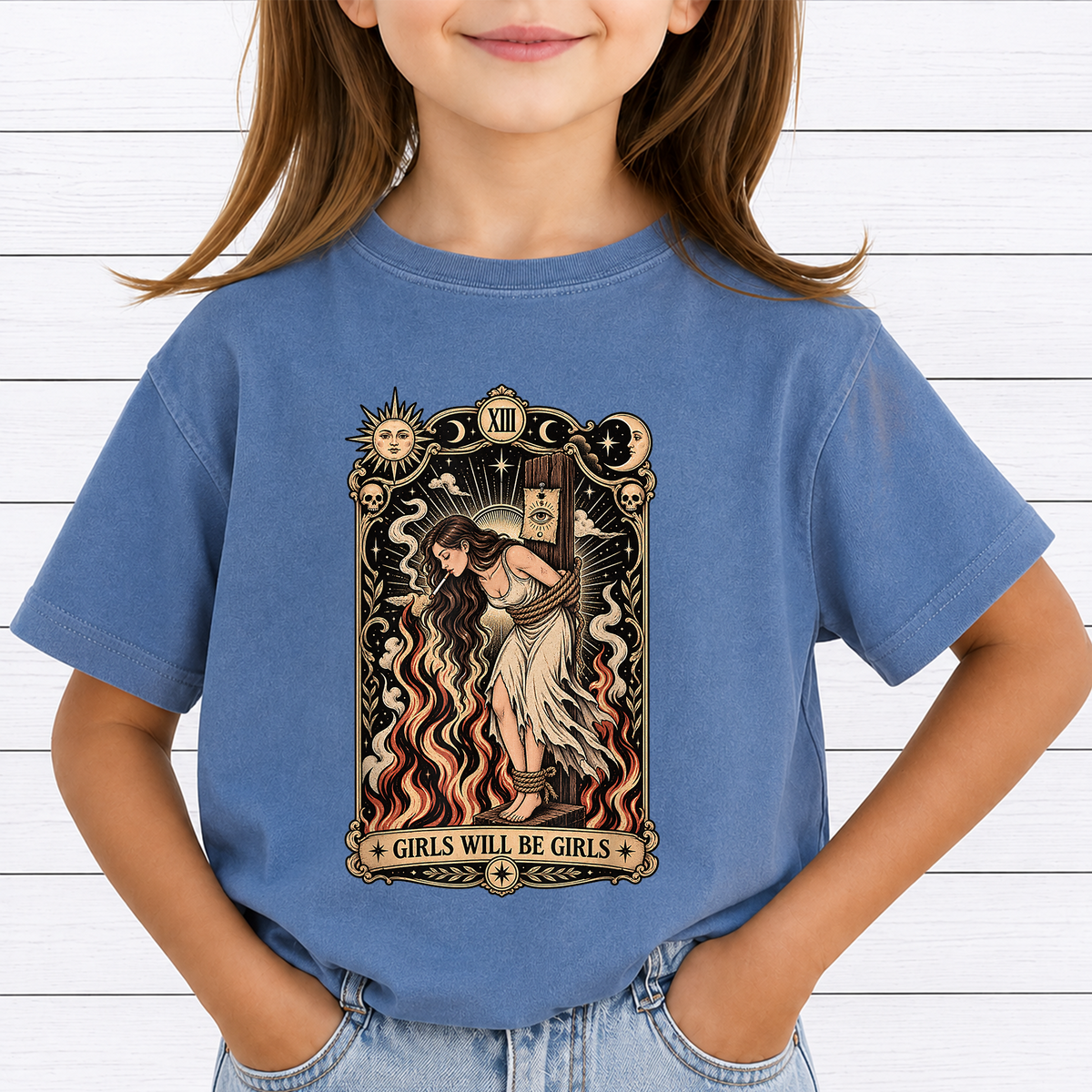 Girls Will Be Girls Witch Tarot PNG Sublimation Design - Vintage Gothic Tarot Card Smoking Witch Digital File (4500x5000px, 300 DPI Transparent PNG)