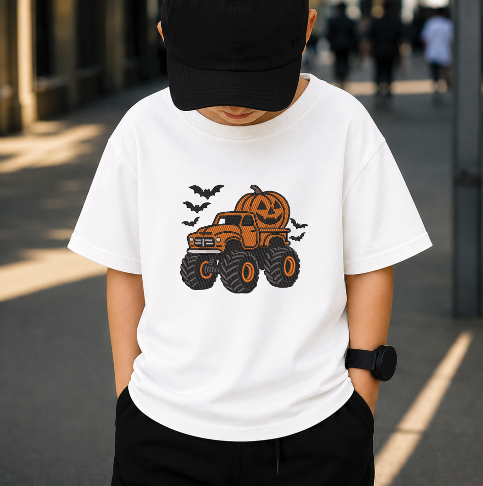 Halloween Monster Truck Embroidery Design, Pumpkin Monster Truck Machine Embroidery File, Jack O Lantern Truck, PES DST EXP JEF VP3 HUS XXX