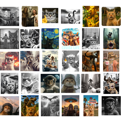 Funny Cat Selfie PNG Bundle - Hilarious Cat Meme & Alien Sublimation Designs 300 DPI