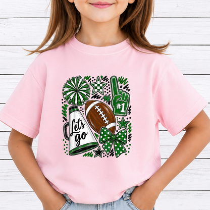 Football Game Day PNG Sublimation Design - 2 Pack Red Green Cheer Megaphone Pom Poms Bow Digital File (4500x5000px, 300 DPI Transparent PNG)