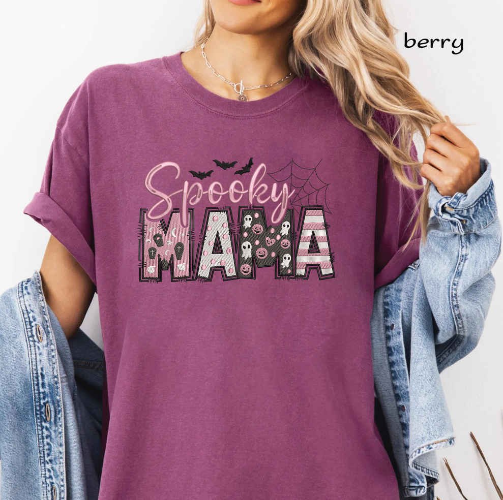 Spooky Mama Embroidery Design, Pink Halloween Mama Machine Embroidery File, Ghost Pumpkin Leopard Letters, PES DST EXP JEF VP3 HUS XXX