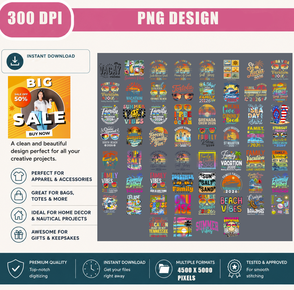 Family Vacation 2026 PNG Bundle, Summer Beach Cruise Shirt Designs, Tropical Vacation Sublimation PNG, Travel Digital Download