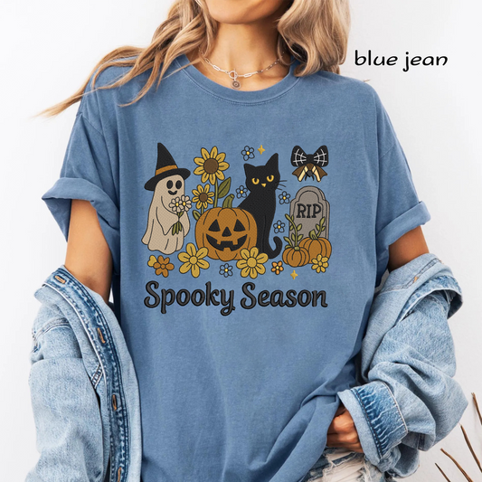 Spooky Season Machine Embroidery Design - Vintage Ghost Black Cat Sunflower Digital File (4in, 5in, 7in, 9in) - EMB, DST, JEF, EXP, PES, VP3, HUS, XXX
