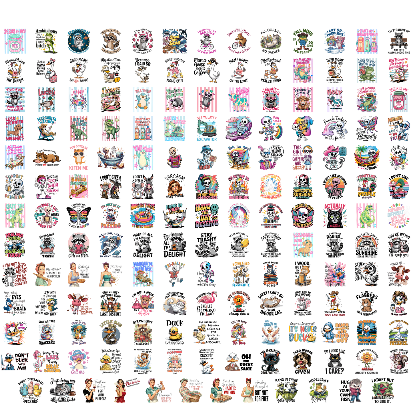 1200+ Sarcastic PNG Bundle, Funny Quotes PNG, Snarky Sublimation Designs, Raccoon Meme PNG, Retro Funny T-Shirt Design Digital Download