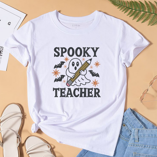 Spooky Teacher Ghost Machine Embroidery Design - Halloween Teacher Pencil Digital File (4in, 5in, 7in, 9in) - EMB, DST, JEF, EXP, PES, VP3, HUS, XXX
