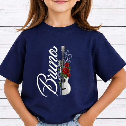 Bruno Concert PNG Sublimation Design - Vertical Script Acoustic Guitar Red Rose Microphone Digital File (4500x5000px, 300 DPI Transparent PNG)