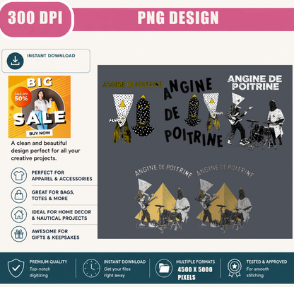 Angine De Poitrine Inspired PNG Bundle, French Indie Rock Band Fan Art Shirt Design, Music Lover Sublimation PNG, Digital Download