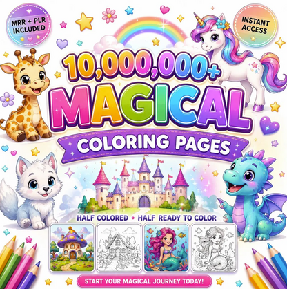 10 Million+ Kids Coloring Pages Printable PDF Bundle - MRR & PLR Included for Resell