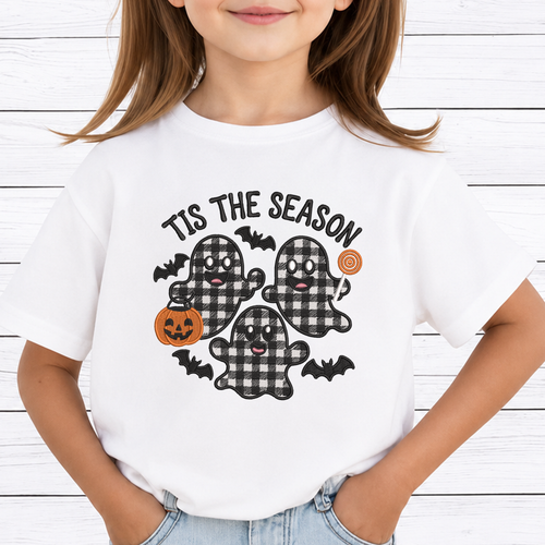 Tis The Season Plaid Ghost Machine Embroidery Design - Buffalo Plaid Halloween Digital File (4in, 5in, 7in, 9in) - EMB, DST, JEF, EXP, PES, VP3, HUS, XXX