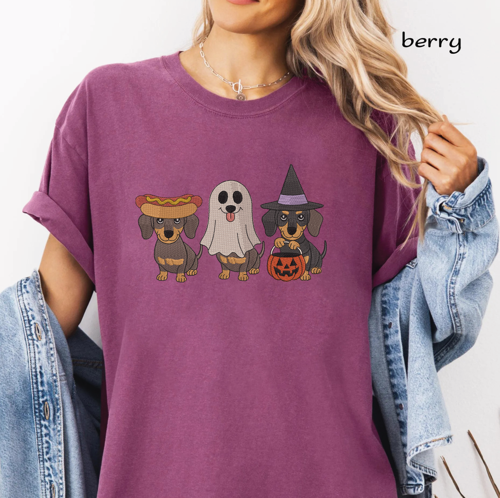 Halloween Dachshund Embroidery Design Bundle, Ghost Dog, Witch Dog & Hot Dog Doxie Machine Embroidery File, PES DST EXP JEF VP3 HUS XXX