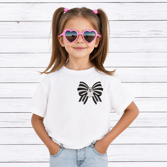 Coquette Ghost Bow Machine Embroidery Design - Black White Striped Bow Halloween Digital File (4in, 5in, 7in, 9in) - EMB, DST, JEF, EXP, PES, VP3, HUS, XXX