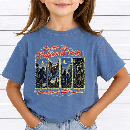Protect Our National Parks Cryptid PNG Sublimation Design - Vintage Bigfoot Mothman Wendigo Spooky Camping Digital File (4500x5000px, 300 DPI Transparent PNG)