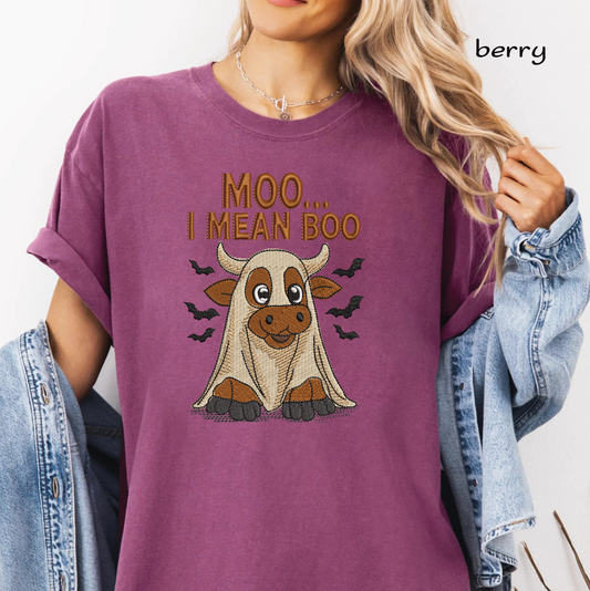 Moo I Mean Boo Highland Cow Ghost Machine Embroidery Design - Halloween Ghost Cow Digital File (4in, 5in, 7in, 9in) - EMB, DST, JEF, EXP, PES, VP3, HUS, XXX