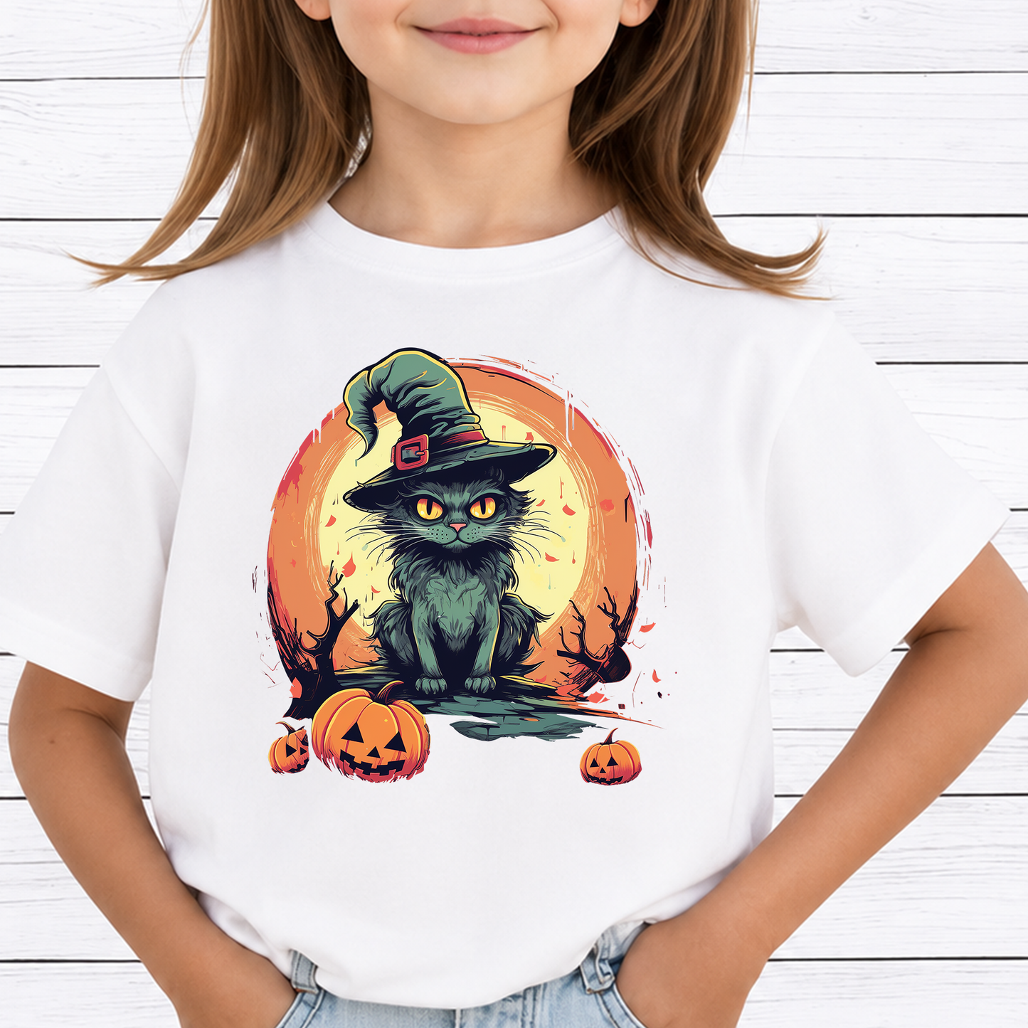 Vintage Witch Black Cat PNG Sublimation Design - Spooky Cat Mom Full Moon Pumpkin Halloween Digital File (4500x5000px, 300 DPI Transparent PNG)