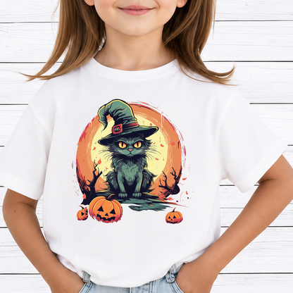 Vintage Witch Black Cat PNG Sublimation Design - Spooky Cat Mom Full Moon Pumpkin Halloween Digital File (4500x5000px, 300 DPI Transparent PNG)