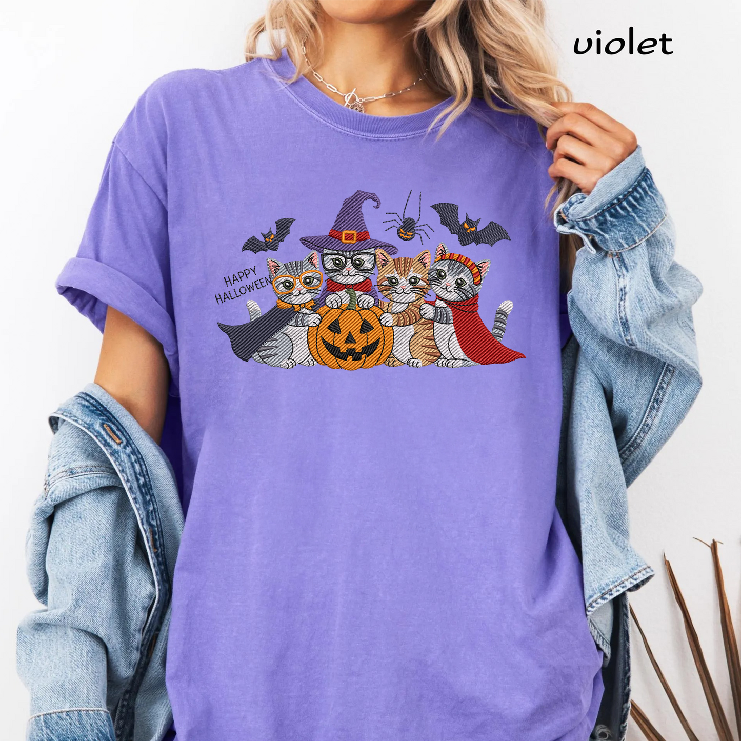 Halloween Kittens Pumpkin Machine Embroidery Design - Cute Cats Witch Spooky Digital File (4in, 5in, 7in, 9in) - EMB, DST, JEF, EXP, PES, VP3, HUS, XXX