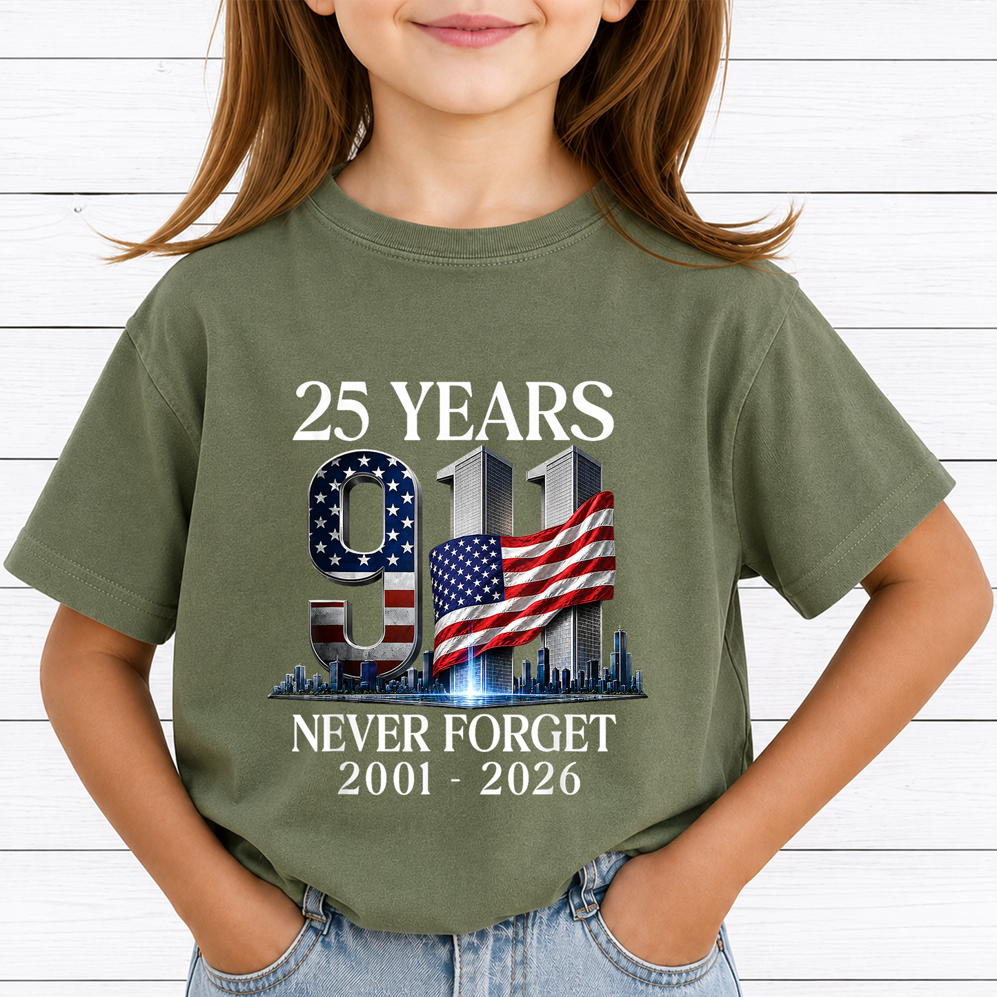 25 Years 911 Never Forget PNG Sublimation Design - 2001-2026 Twin Towers Patriot Day Metallic Digital File (4500x5000px, 300 DPI Transparent PNG)
