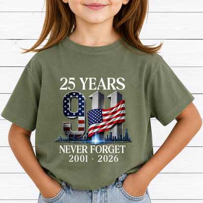 25 Years 911 Never Forget PNG Sublimation Design - 2001-2026 Twin Towers Patriot Day Metallic Digital File (4500x5000px, 300 DPI Transparent PNG)