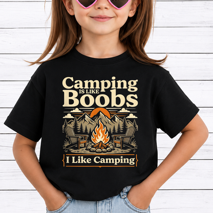Camping Is Like Boobs PNG Sublimation Design - Funny Adult Humor Campfire Outdoor Vintage Digital File (4500x5000px, 300 DPI Transparent PNG)