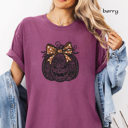 Halloween Pumpkin Lace Bow Embroidery Design, Spooky Jack O Lantern Machine Embroidery File, Bat & Skull Embroidery Pattern, PES DST EXP JEF VP3 HUS XXX