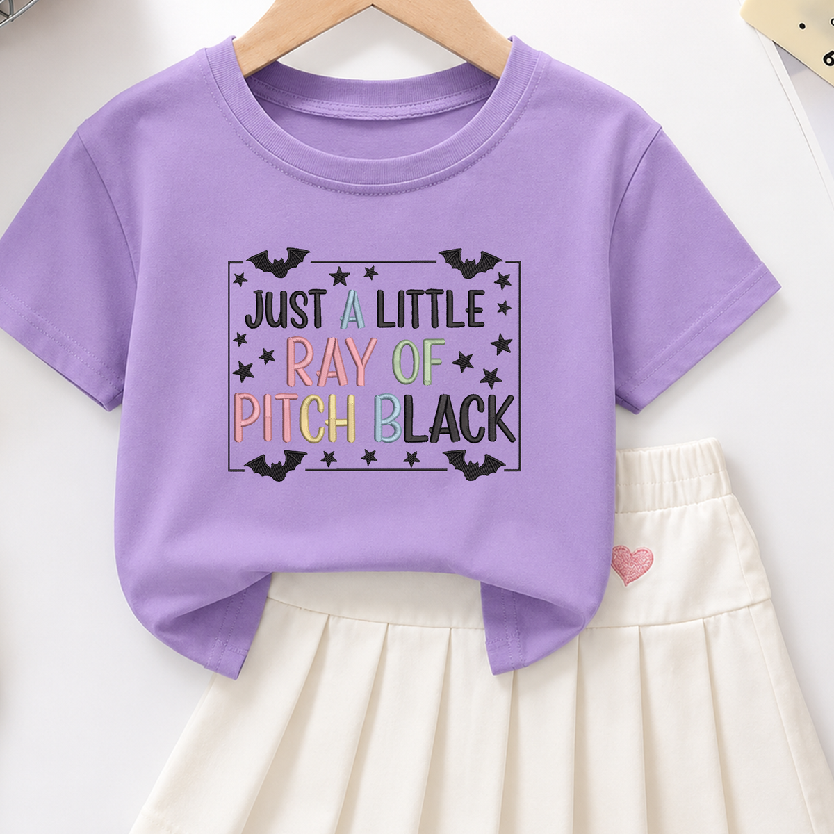 Just A Little Ray Of Pitch Black Machine Embroidery Design - Funny Pastel Goth Halloween Quote Digital File (4in, 5in, 7in, 9in) - EMB, DST, JEF, EXP, PES, VP3, HUS, XXX