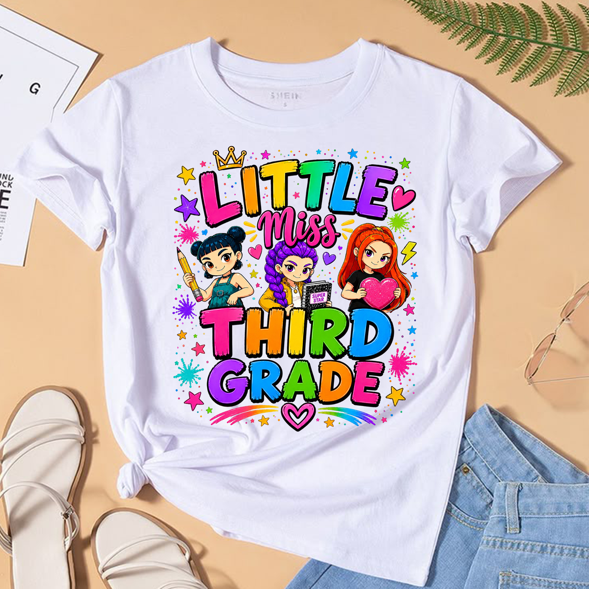 Cute Third Grade Girl PNG | Colorful Back to School Shirt Design | Kids Sublimation Graphic | Instant Digital Download