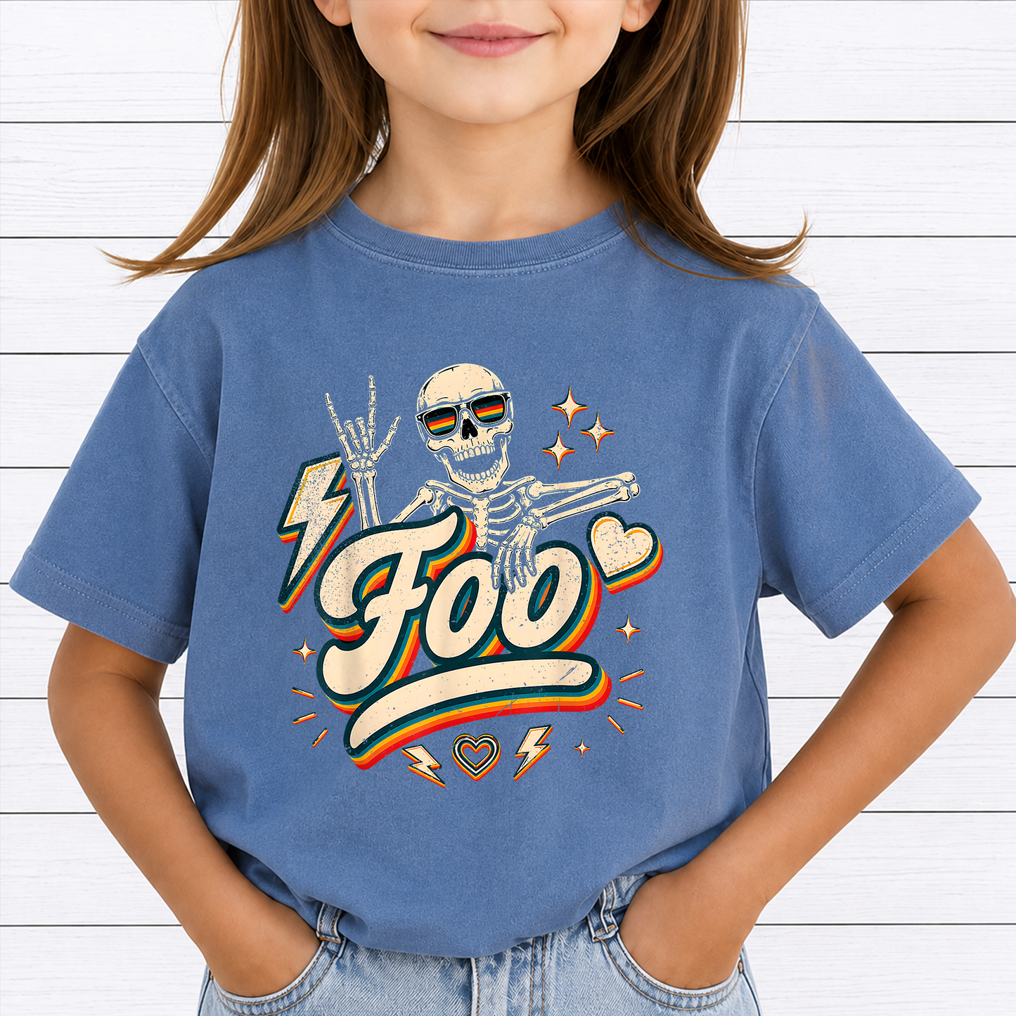 Retro Skeleton Foo Rocker PNG Sublimation Design - Vintage Rock Skeleton PNG - 4500x5000px High Resolution Digital Download Commercial Use