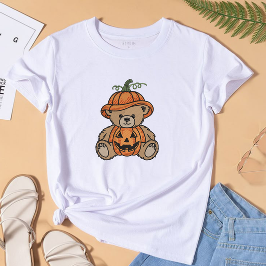 Pumpkin Teddy Bear Machine Embroidery Design - Cute Halloween Bear Digital File (4in, 5in, 7in, 9in) - EMB, DST, JEF, EXP, PES, VP3, HUS, XXX