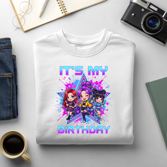 It's My Birthday PNG, Cute K-Pop Chibi Girls, Birthday Party Shirt Design, Pop Star Sublimation, Printable PNG Digital Download
