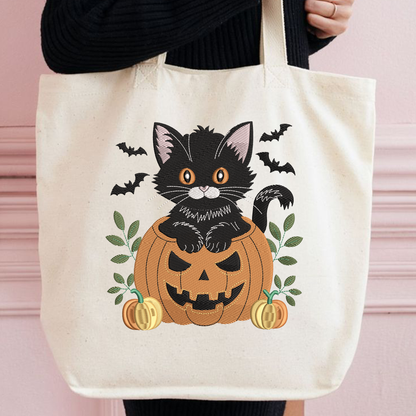 Black Cat in Pumpkin Machine Embroidery Design - Cute Halloween Spooky Pet Digital File (4in, 5in, 7in, 9in) - EMB, DST, JEF, EXP, PES, VP3, HUS, XXX