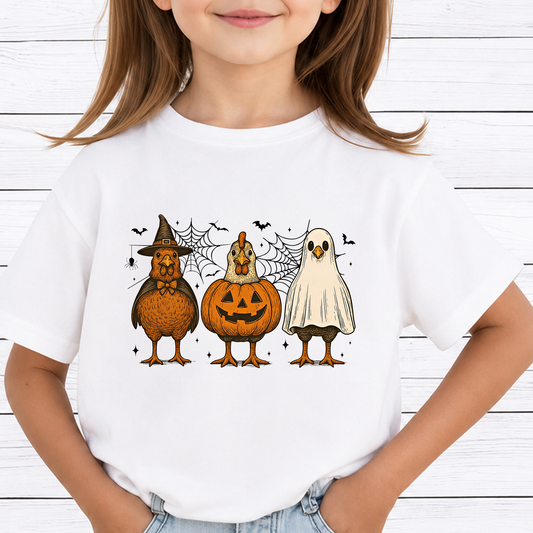 Halloween Chickens Trio PNG Sublimation Design - Spooky Chicken Mom Witch Ghost Pumpkin Digital File (4500x5000px, 300 DPI Transparent PNG)