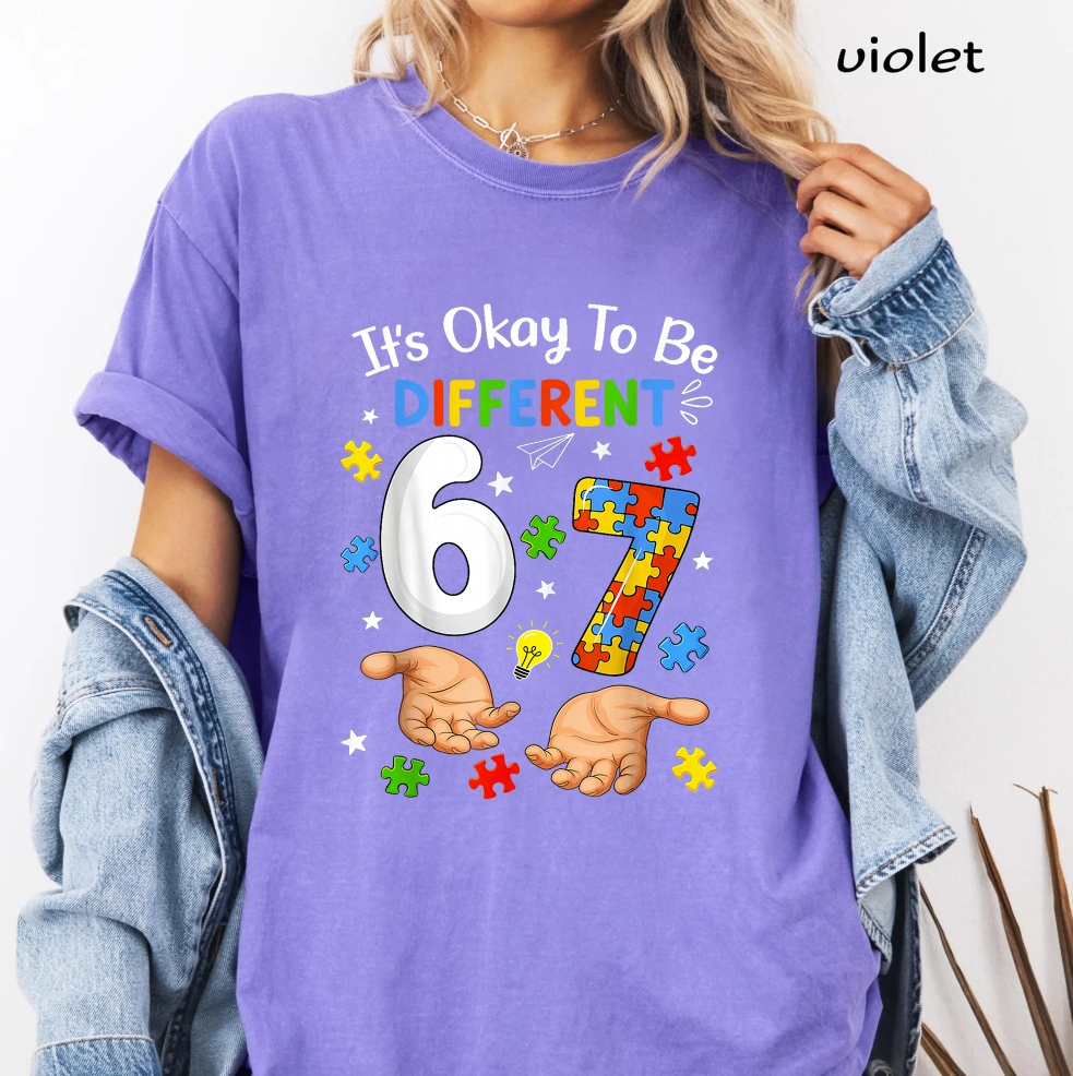 It's Okay To Be Different 67 PNG, Autism Awareness Puzzle Piece, 67th Birthday Shirt Design, Sublimation Digital Download