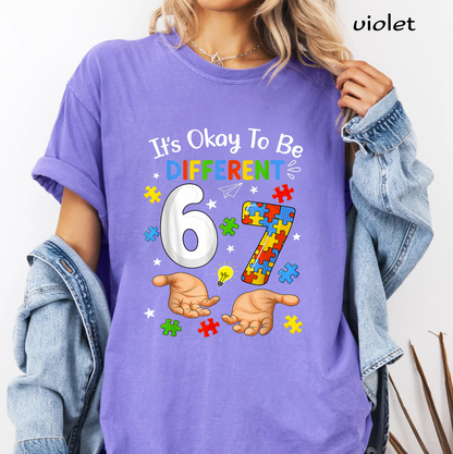 It's Okay To Be Different 67 PNG, Autism Awareness Puzzle Piece, 67th Birthday Shirt Design, Sublimation Digital Download