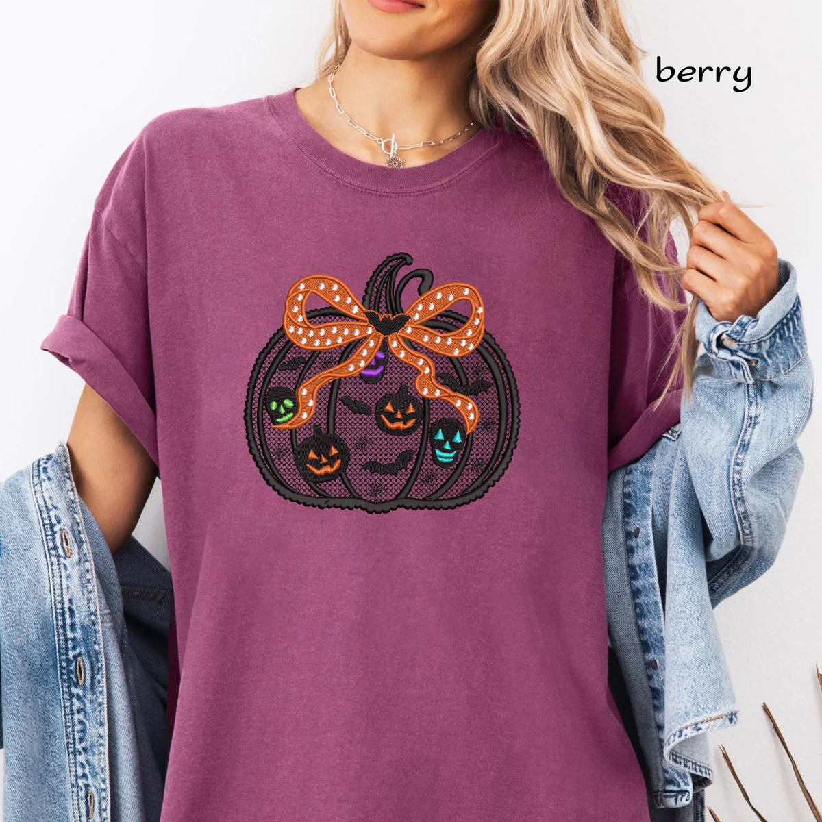 Spooky Lace Pumpkin with Bow Machine Embroidery Design - Colorful Neon Skull & Pumpkin Digital File (4in, 5in, 7in, 9in) - EMB, DST, JEF, EXP, PES, VP3, HUS, XXX