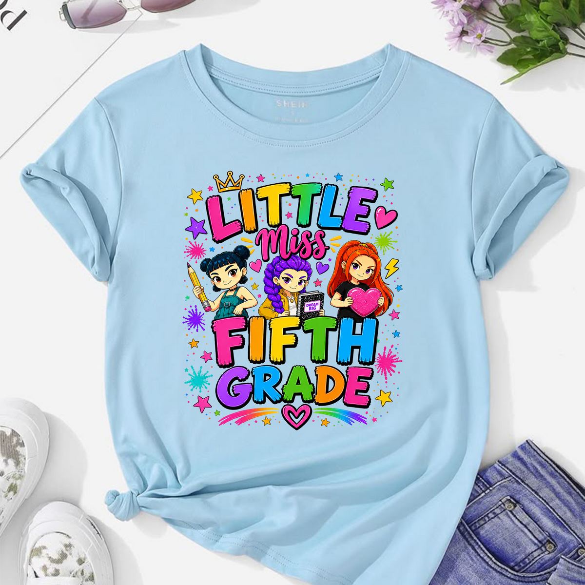 Fifth Grade Girl PNG | Cute Back to School Shirt Design | Colorful Student Sublimation Graphic | Instant Digital Download