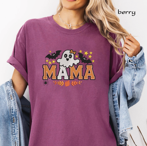 Halloween Mama Ghost Embroidery Design, Cute Mama Machine Embroidery File, Ghost with Bow, Bats & Fall Leaves, PES DST EXP JEF VP3 HUS XXX
