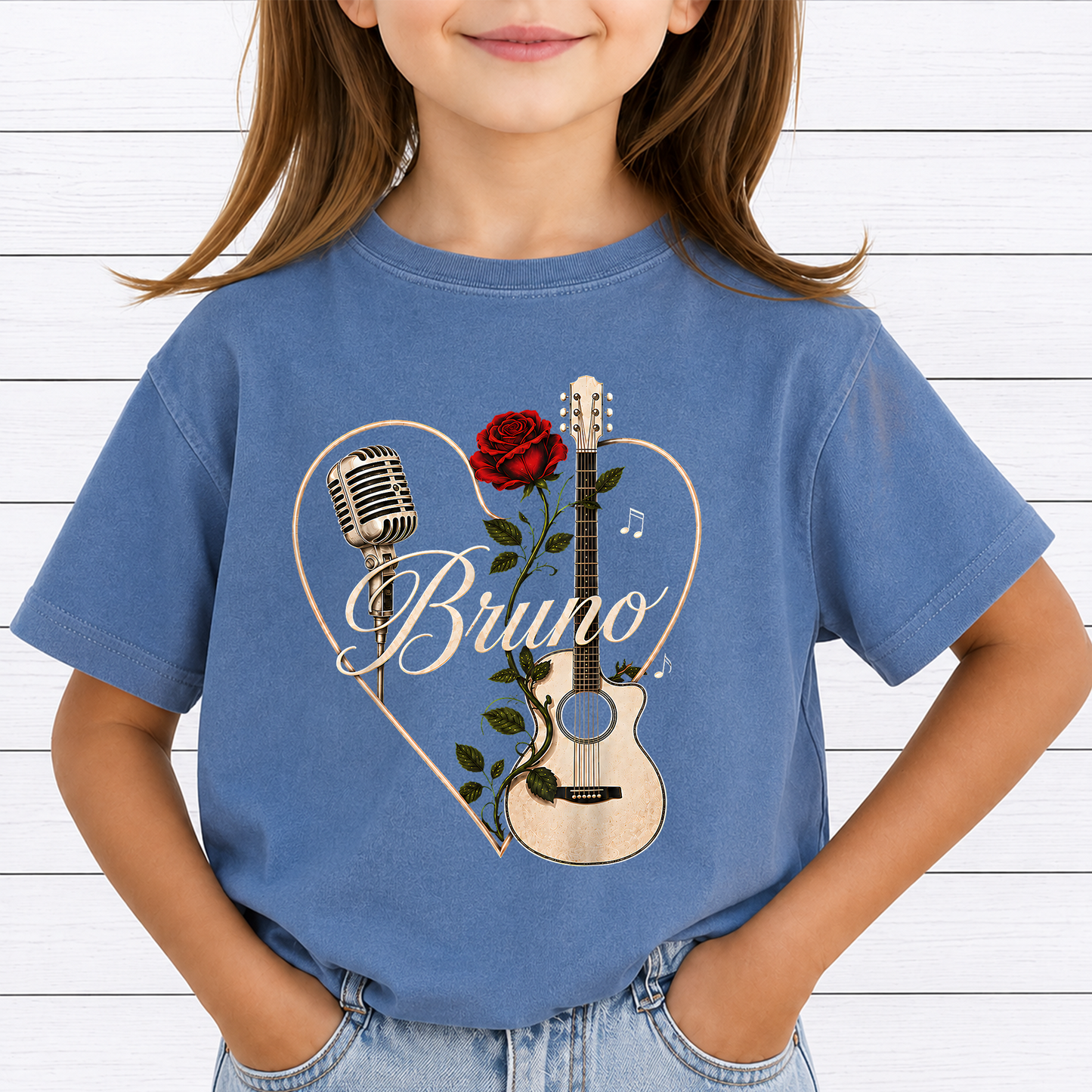Bruno Concert PNG Sublimation Design - Vintage Acoustic Guitar Red Rose Microphone Heart Digital File (4500x5000px, 300 DPI Transparent PNG)