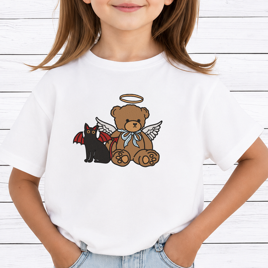 Angel Bear and Devil Cat Machine Embroidery Design - Cute Good vs Evil Halloween Digital File (4in, 5in, 7in, 9in) - EMB, DST, JEF, EXP, PES, VP3, HUS, XXX