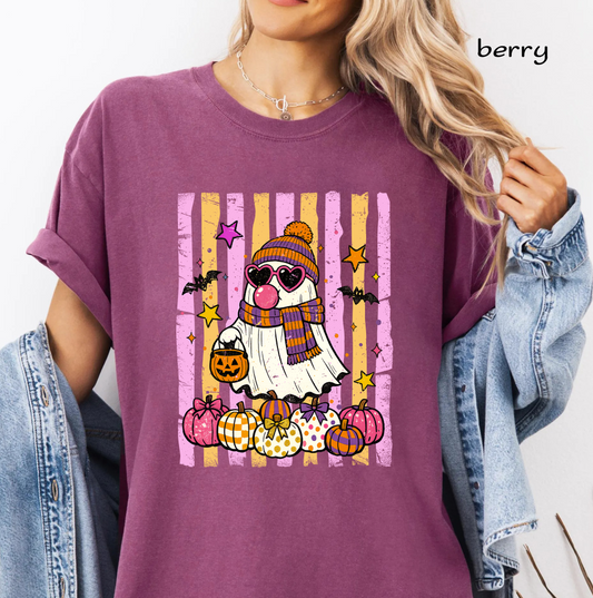 Cute Ghost Halloween PNG, Bubble Gum Ghost, Pink Pumpkin Clipart, Spooky Season Sublimation, Fall Shirt Design, Digital Download