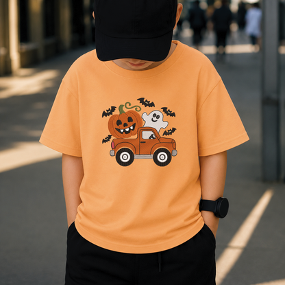 Halloween Pumpkin Truck Embroidery Design, Vintage Pickup with Ghost & Jack O Lantern Machine Embroidery File, PES DST EXP JEF VP3 HUS XXX