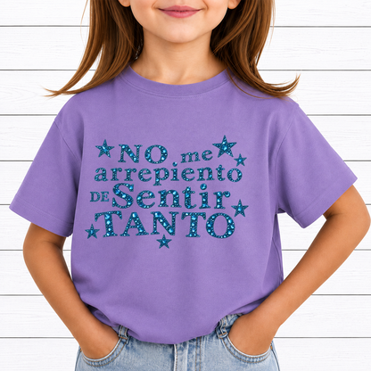 No Me Arrepiento De Sentir Tanto PNG Sublimation Design - Spanish Blue Diamond Rhinestone Glitter Quote Digital File (4500x5000px, 300 DPI Transparent PNG)