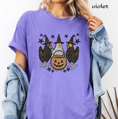 Halloween Chicken Embroidery Design, Witch Hen Trio with Jack O Lantern, Farmhouse Halloween Machine Embroidery File, PES DST EXP JEF VP3 HUS XXX, Instant Download
